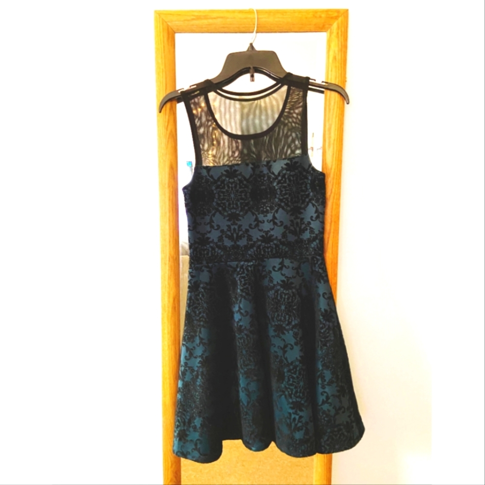 Three Pink Hearts Aqua and Black Sleeveless Dress